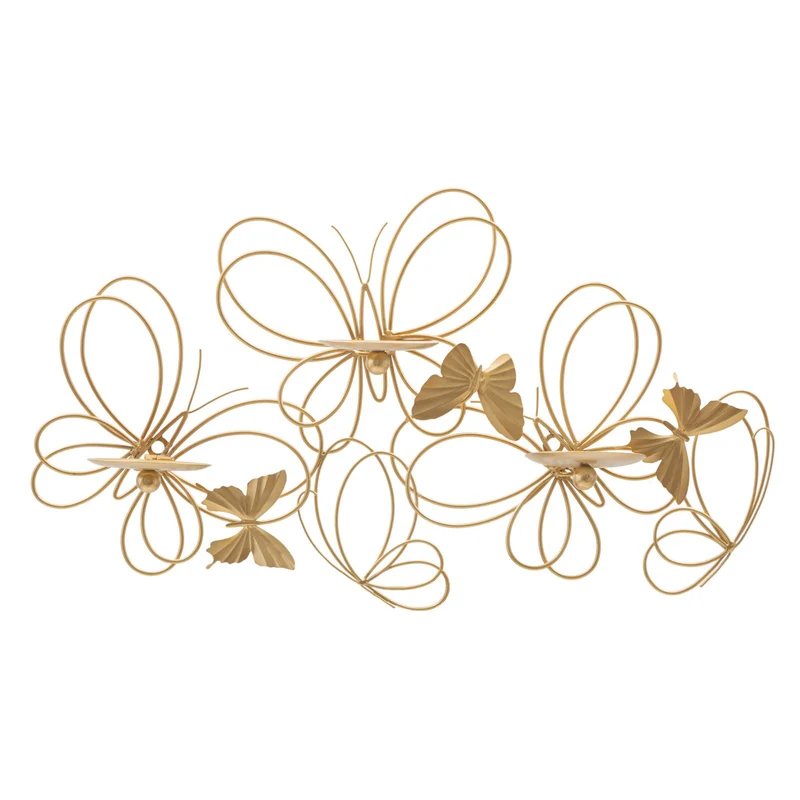 Porta candela da muro farfalle in metallo color oro per interni