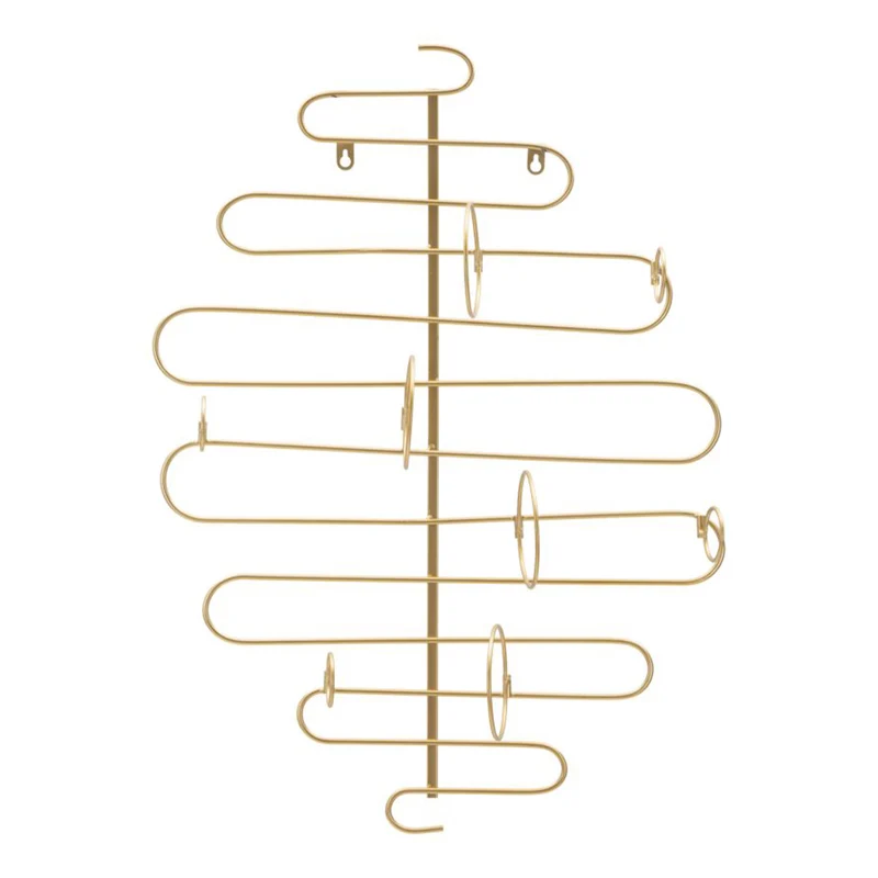 Portabottiglie da parete struttura in metallo color oro con 4 ripiani per interni