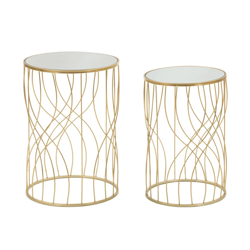 Tavolinetti coppia struttura in ferro color oro ripiano in vetro per interni set da 2 Linee