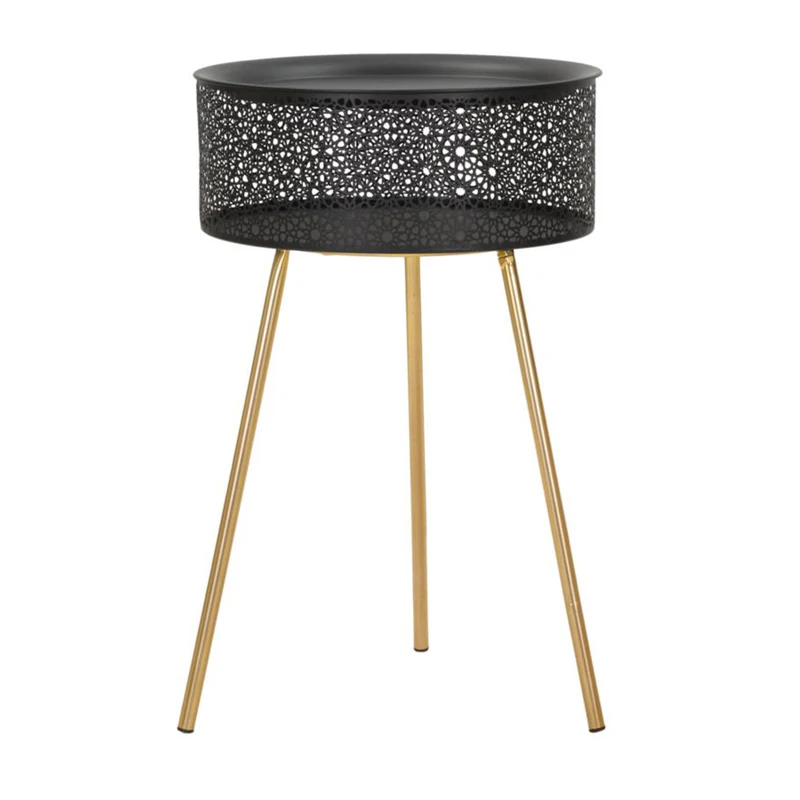 Tavolinetto "Blacky" struttura in metallo con gambe color oro per interni Ø 40 x 65 cm