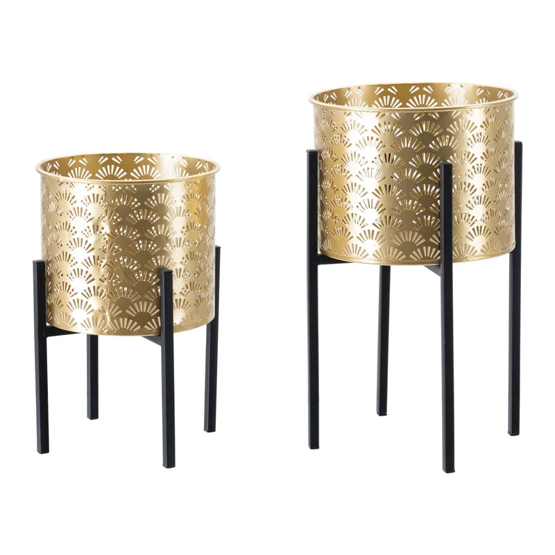 Porta vasi coppia struttura in metallo color oro con supporto colore nero per interni set da 2 Small