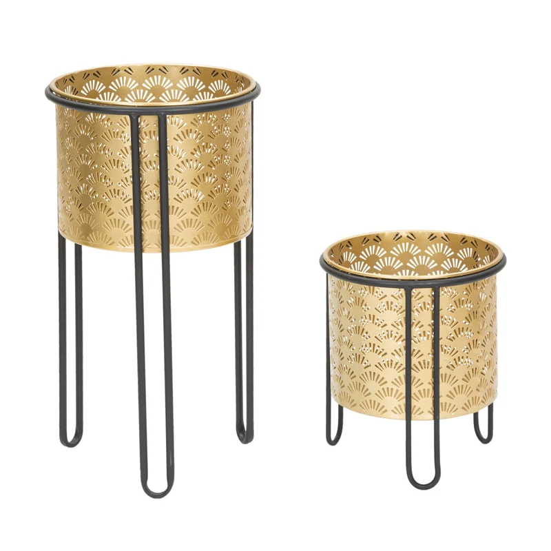 Porta vasi coppia struttura in metallo color oro con supporto colore nero per interni set da 2 Big