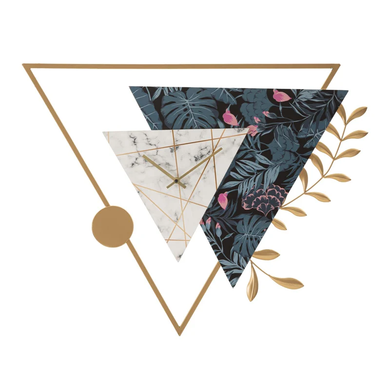 Orologio da parete triangolare in ferro e legno MDF per salotto e cucina