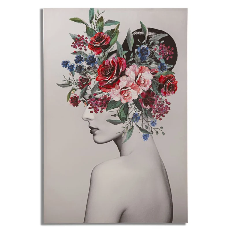 Stampa su tela donna con decorazioni floreali con telaio in legno per decorazioni ambienti Decorazione floreale