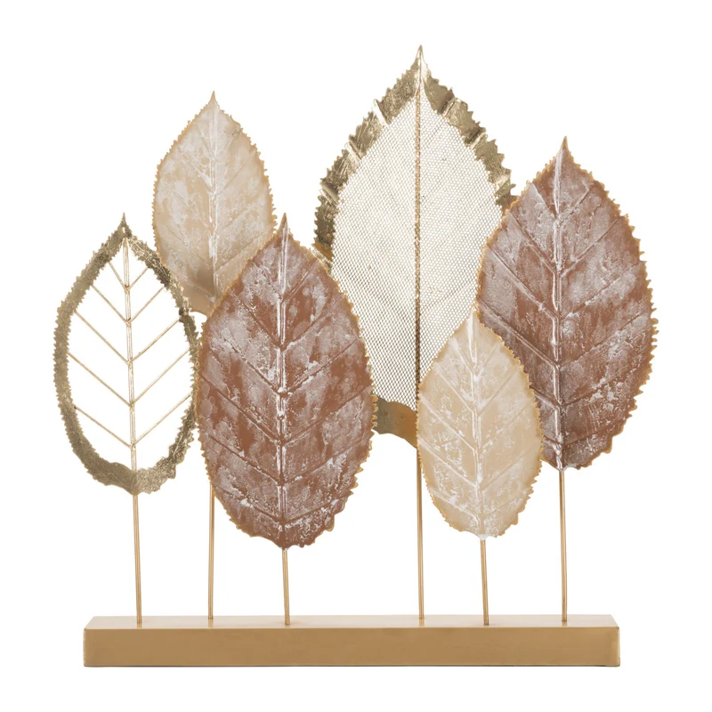 Scultura foglie decorative in ferro colori misti con base per decorazioni ambienti