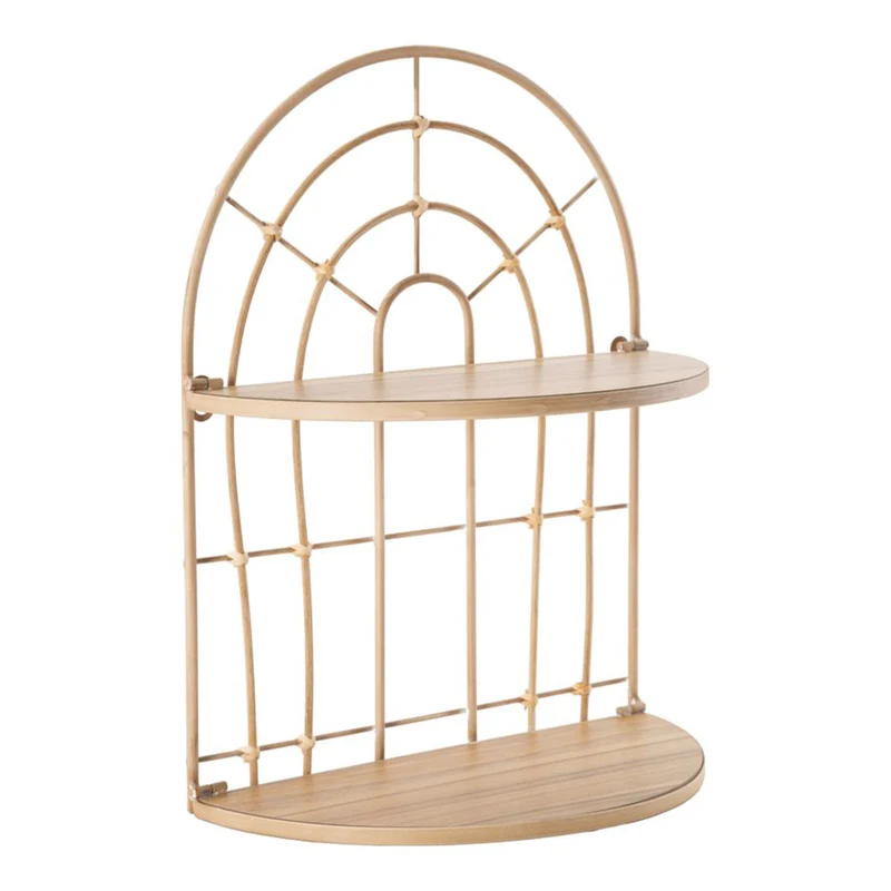 Mensola doppia da muro struttura in rattan e legno MDF per interni