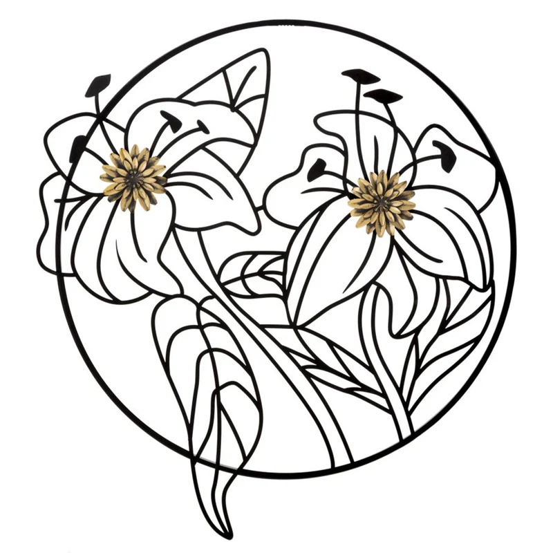 Pannello decorativo fiori forma circolare in ferro per decorazioni ambienti