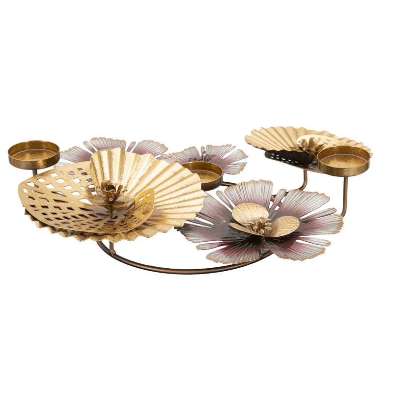 Porta candela decorativo fiori con struttura in metallo per interni