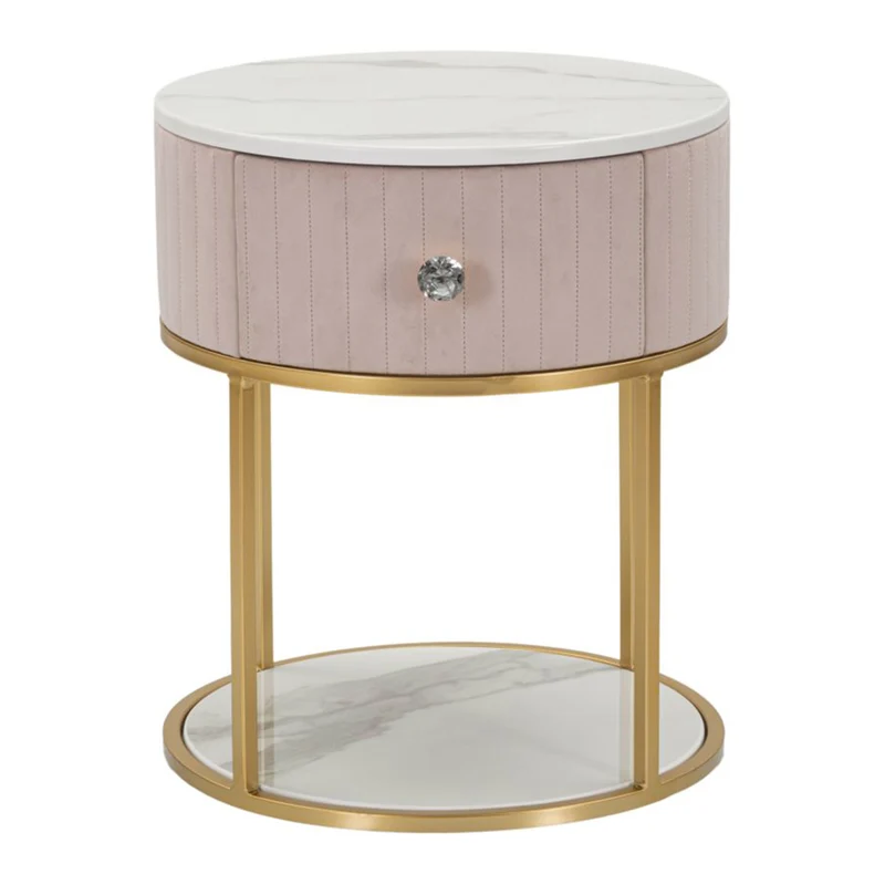 Comodino "Montpellier" struttura in metallo e legno ripiano in marmo per interni Rosa