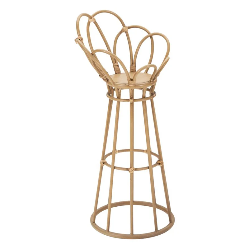 Porta vaso "Panama" rotondo in metallo con finiture in rattan per interni Ø 28 x 62 cm