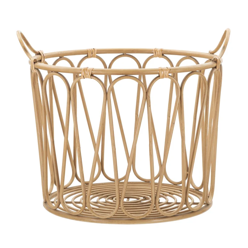 Cesta "Panama" in metallo con maniglie e finiture in rattan per interni