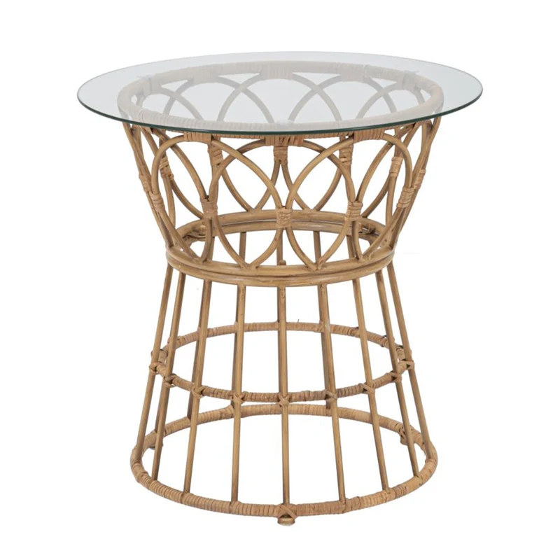 Tavolo da caffè "Panama" rotondo struttura in metallo, rattan e vetro per interni Ø 50 x 50 cm