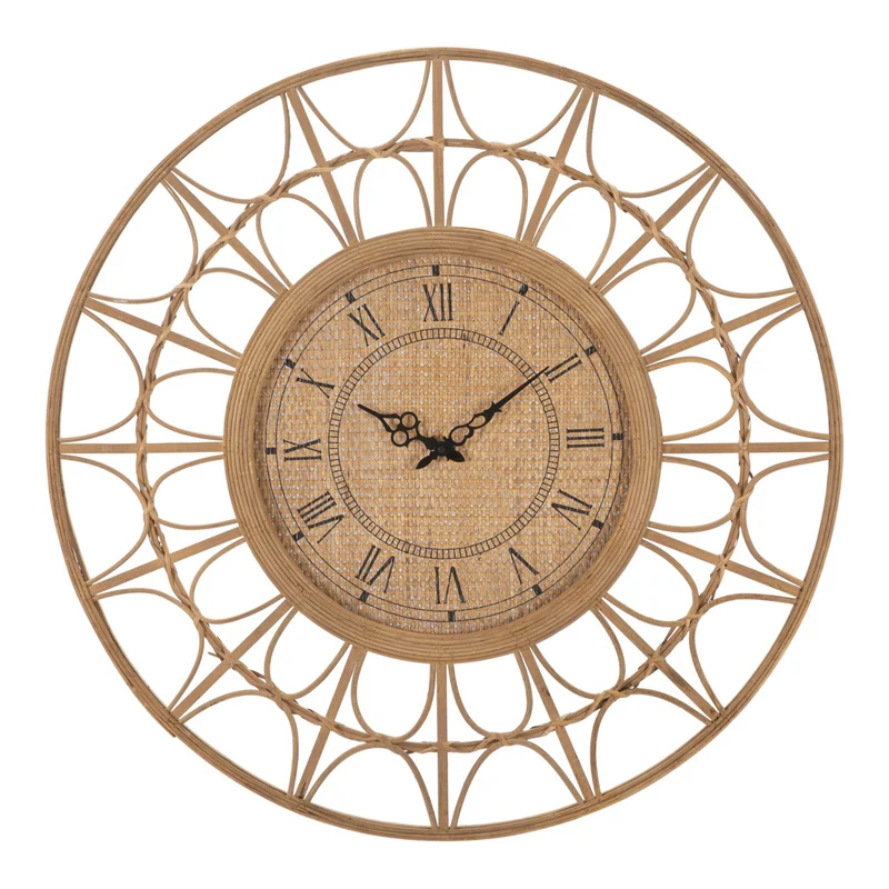 Orologio da parete in rattan con cornice decorata per salotto e cucina