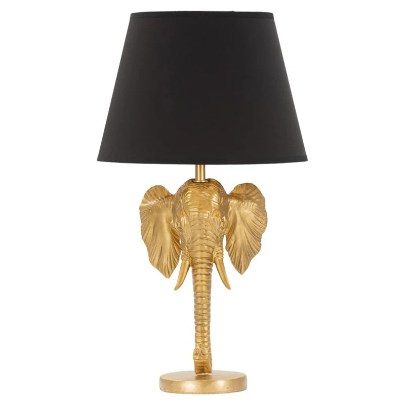 Lampada da tavolo "Elefante" struttura in metallo e poliresina color oro e tessuto per interni Ø 32 x 59 cm