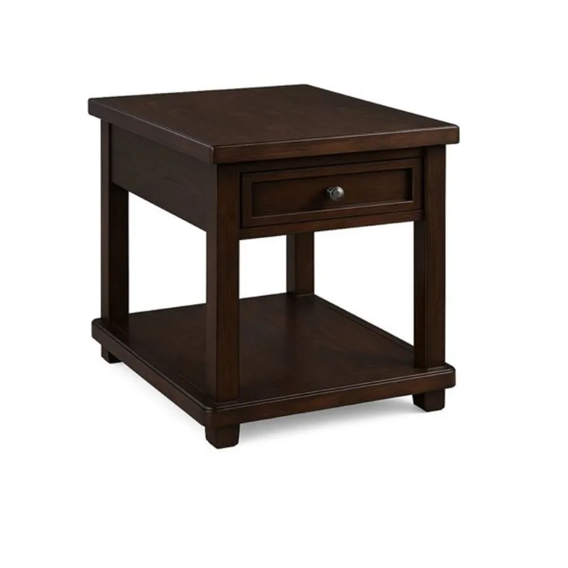 Brassex Tatum Wood End Table with Storage Drawer and Lower Shelf - Espresso