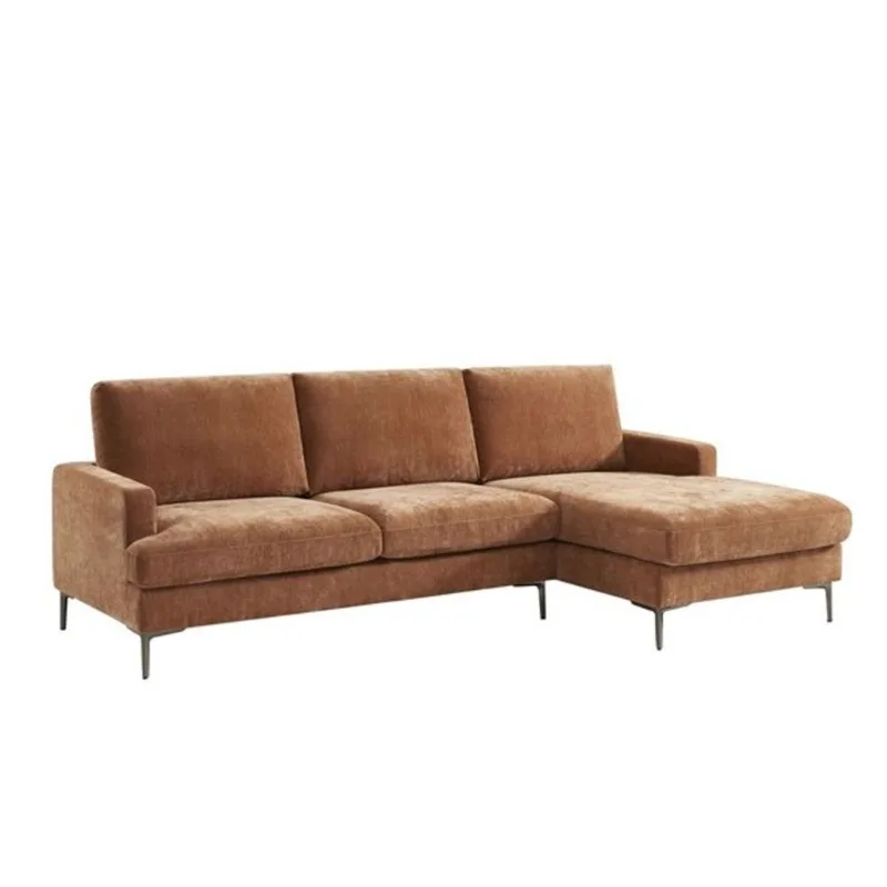 Brassex Calder Right-Hand Facing Sectional with Pocket Spring Seating and Metal Legs - Terracotta