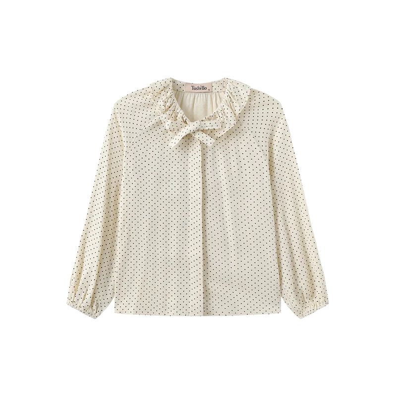 TUSTELLO CREAM DOTTED NECK TIE BLOUSE 12