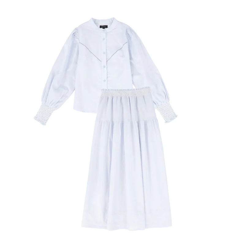 DRESSY LIGHT BLUE STITCHED LINEN BLOUSE SET [FINAL SALE] 20 / 12
