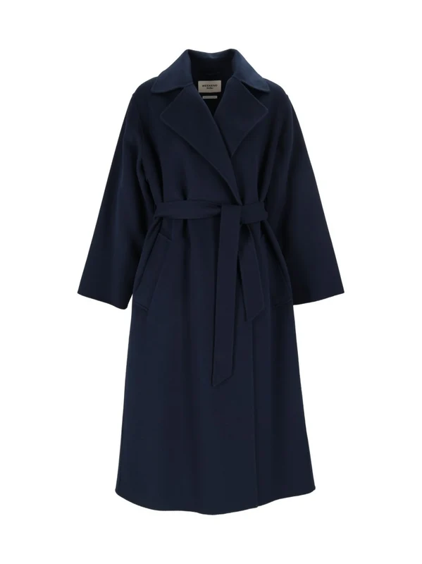 Max Mara Blue Operoso Belted Wrap Coat IT 36