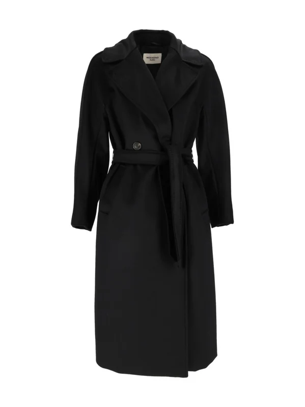 Max Mara Black Resina Belted Coat IT 34