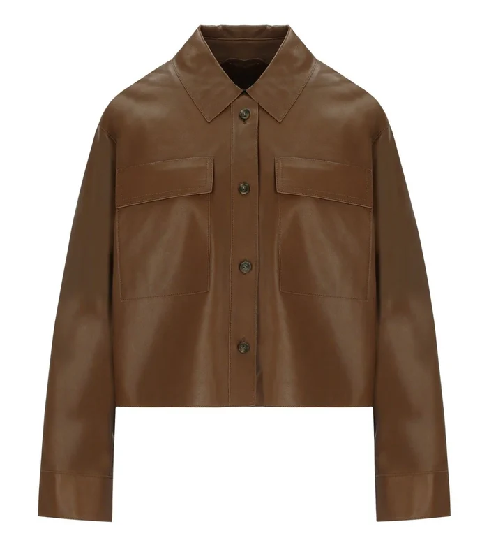 Max Mara Weekend Piovra Brown Leather Jacket 40