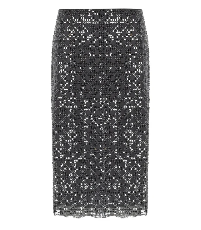 Marella Agevole Sequins Tulle Grey Skirt L