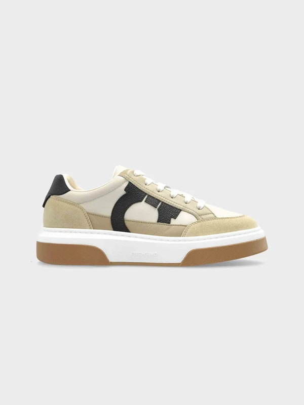 Ferragamo - Men's Cassina Ganc Low Cut Sneaker With Gancini Outline Light Beige / 9