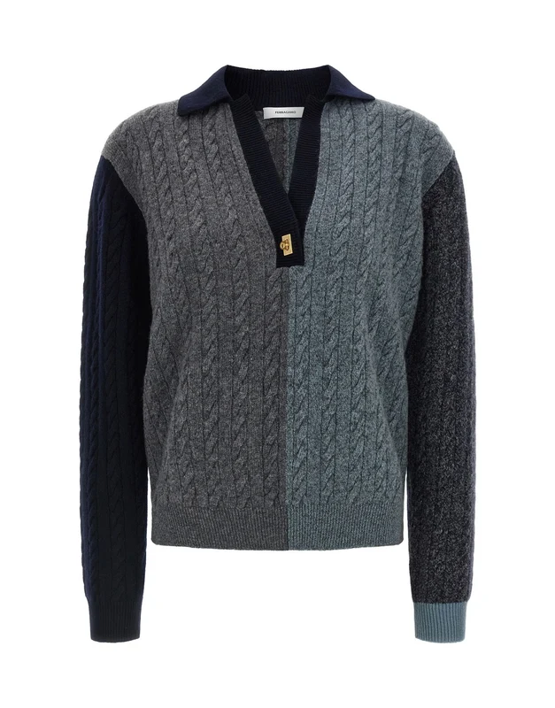Ferragamo Color Block Braid Sweater M