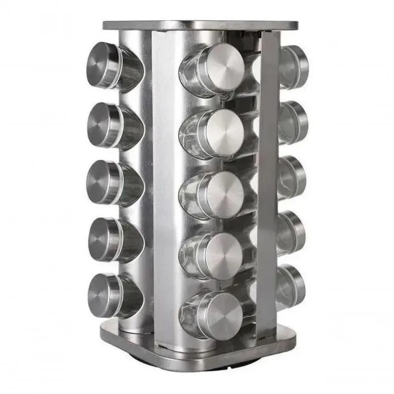 Porta Tempero Inox 20 Potes Suporte Giratório Qd em Aço Inoxidável com Base Giratória