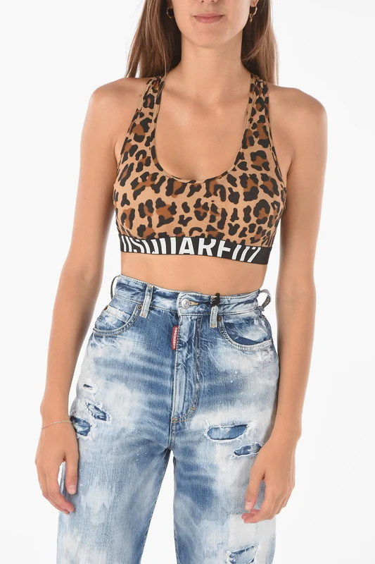 1250~Sporty Crop Top with Animal Print V