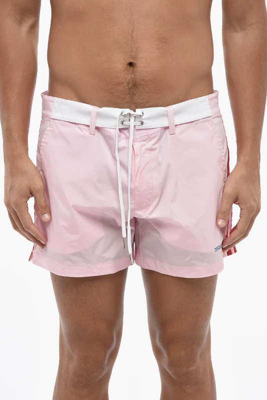 1050~Stretch Nylon Boxer Swim Shorts with Contrast Side Bands 52