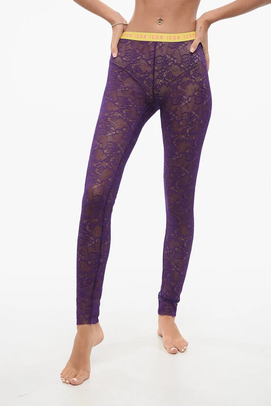 0550~Lace Tights with Logo Elastic Waistband S