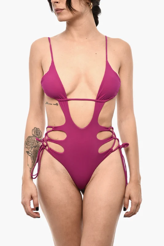 3050~Solid One-Piece Swimsuit With Cut-Out Details 42