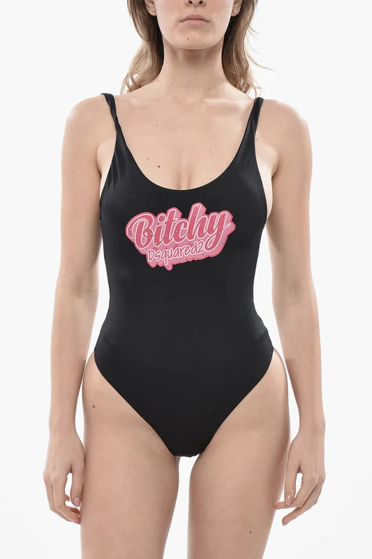 1500~Solid-Color One-Piece Swimsuit with Rhinestone-Embellished Print 38