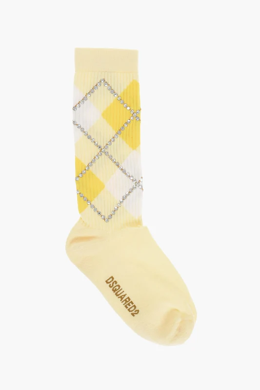 0405~Two-Tone Argyle Socks with Jewels 42-43