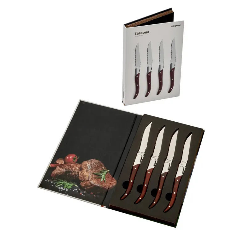Jogo de 4 Facas para Carne/Churrasco Fassona com Cabo Em Madeira Legnoart