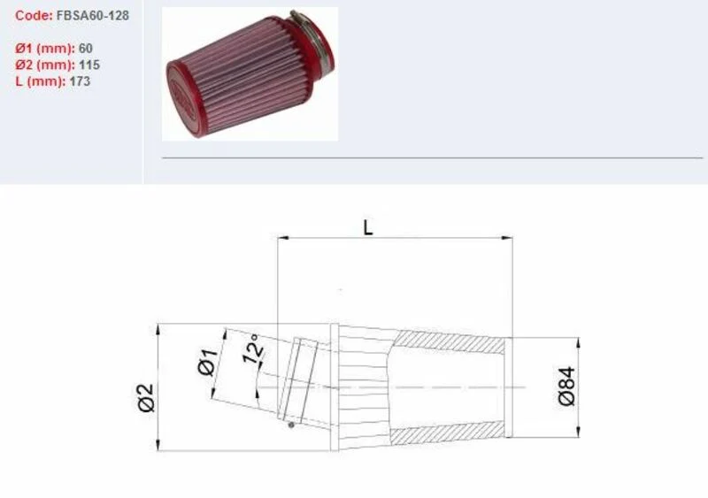 BMC Air Filter Tapered Ø60MM-FBSA60-128 FBSA60-128