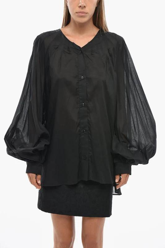 1500~Transparent Cotton Blouse BIRO With Balloon Sleeves Xs