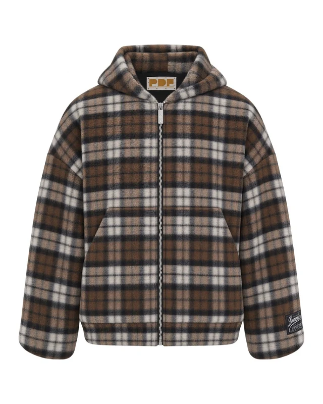 Pdf Earth Tone Forte Plaid Zip-Up Hooded Jacket standard M