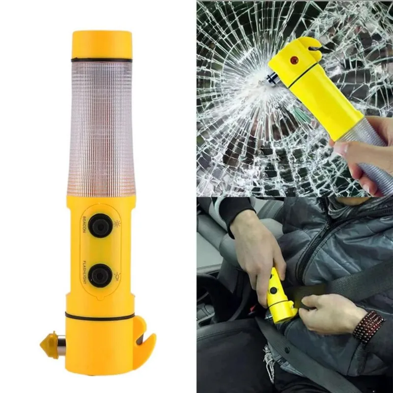 LINTERNA MULTIFUNCIONAL LUZ LED Y MARTILLO COLOR AMARILLO.
