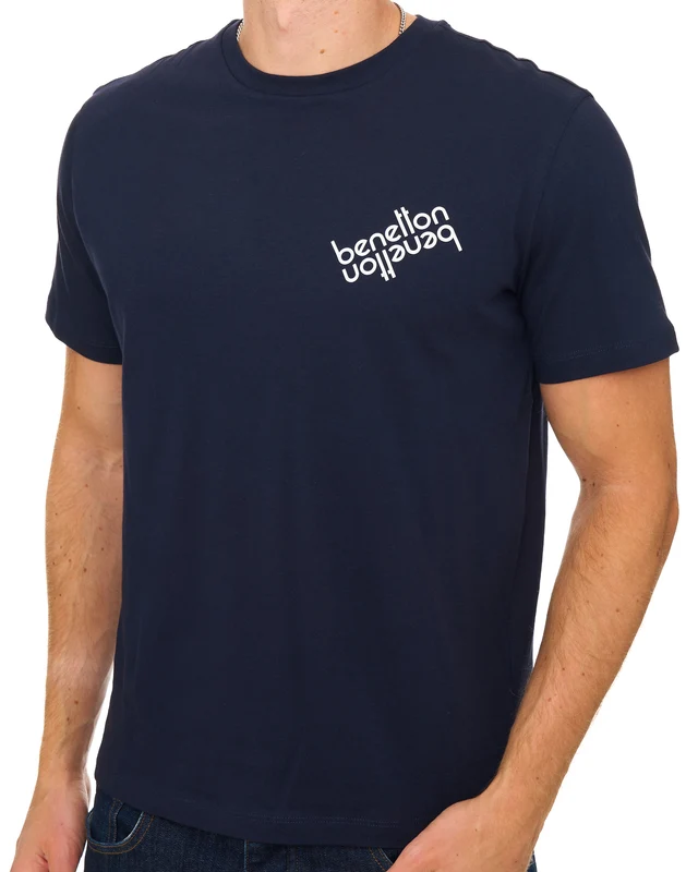 Benetton Mirror Logo T Shirt Navy L