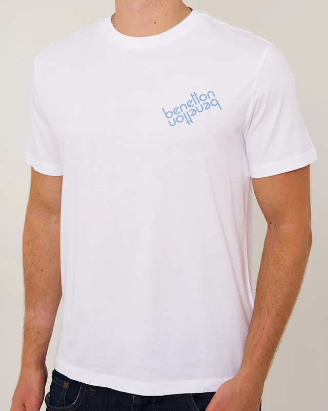 Benetton Mirror Logo T Shirt White XL