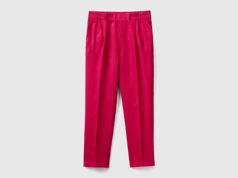 Pantaloni lunghi in puro lino con taglio cropped e gamba affusolata L