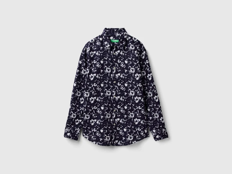 Camicia a fiori in misto lino S