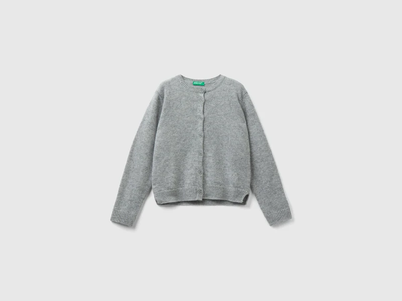 Cardigan girocollo con logo in strass KL