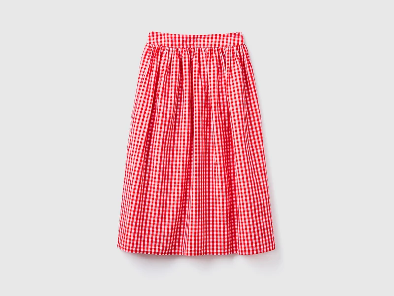 Gonna midi in misto cotone e lino con fantasia a quadretti vichy 48