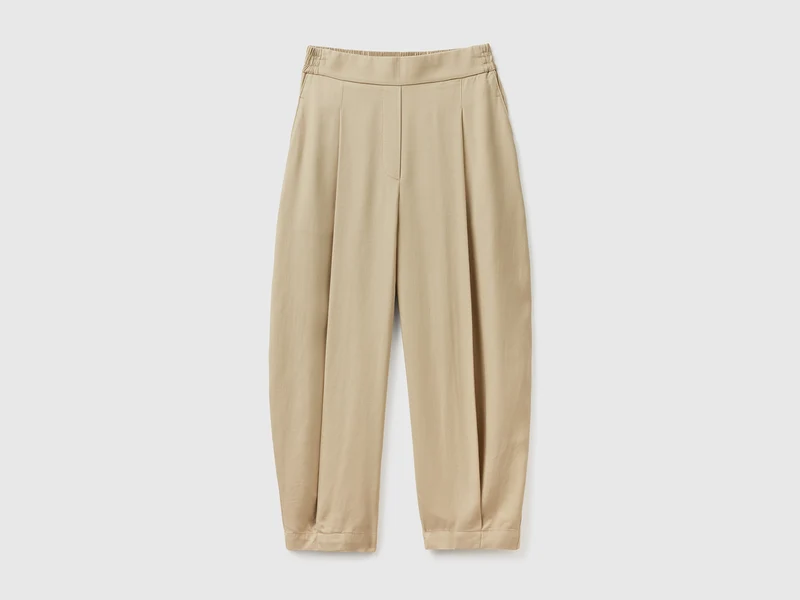 Pantaloni lunghi cropped in tessuto fluido L
