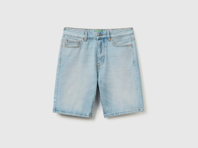 Shorts cinque tasche in denim di puro cotone con aspetto leggermente vissuto 40