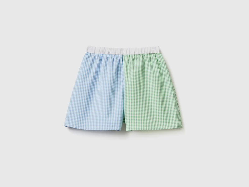 Shorts in puro cotone con blocchi di colore a quadri vichy XL