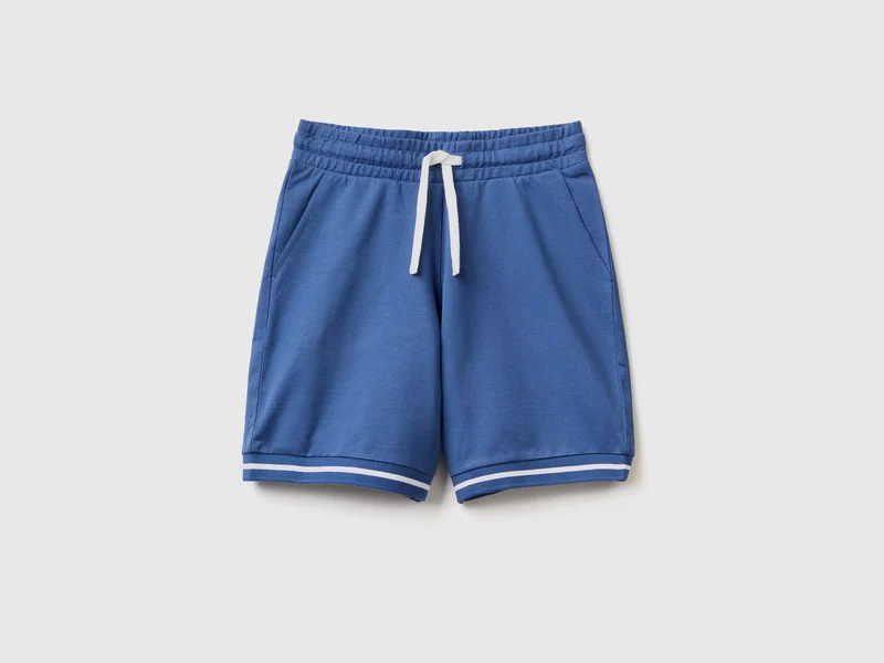 Shorts in morbida felpa di puro cotone con fondo a costine rigate M